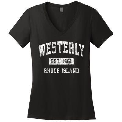 Westerly Rhode Island Ri Vintage Established Sports Women's V-Neck T-Shirt