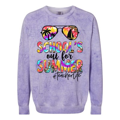 Womens Retro Last Day Of School Schools Out For Summer Teacher Life Colorblast Crewneck Sweatshirt