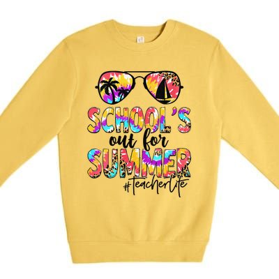 Womens Retro Last Day Of School Schools Out For Summer Teacher Life Premium Crewneck Sweatshirt