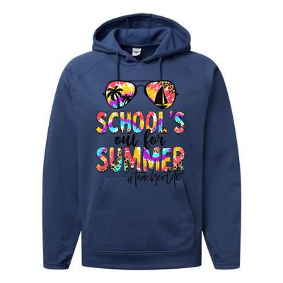 Womens Retro Last Day Of School Schools Out For Summer Teacher Life Performance Fleece Hoodie