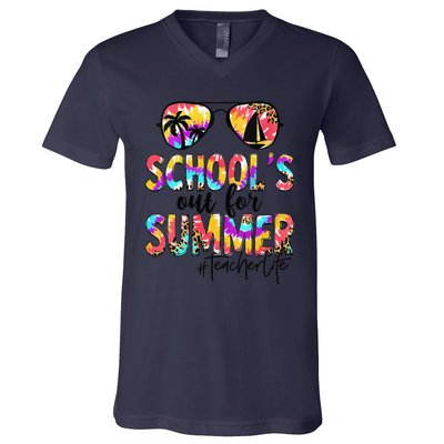 Womens Retro Last Day Of School Schools Out For Summer Teacher Life V-Neck T-Shirt