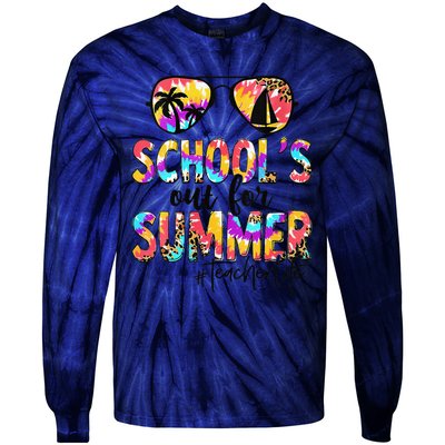 Womens Retro Last Day Of School Schools Out For Summer Teacher Life Tie-Dye Long Sleeve Shirt