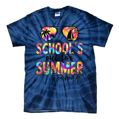 Womens Retro Last Day Of School Schools Out For Summer Teacher Life Tie-Dye T-Shirt