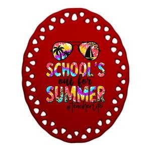 Womens Retro Last Day Of School Schools Out For Summer Teacher Life Ceramic Oval Ornament