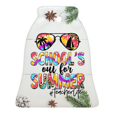 Womens Retro Last Day Of School Schools Out For Summer Teacher Life Ceramic Bell Ornament