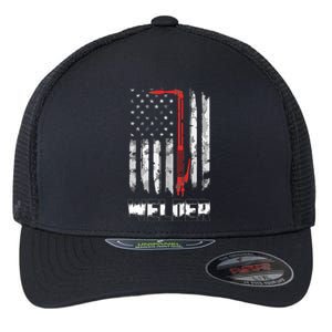 Welder Red Line American Flag USA Patriotic Welder Flexfit Unipanel Trucker Cap