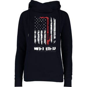 Welder Red Line American Flag USA Patriotic Welder Womens Funnel Neck Pullover Hood