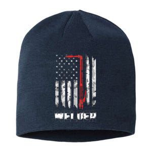 Welder Red Line American Flag USA Patriotic Welder Sustainable Beanie