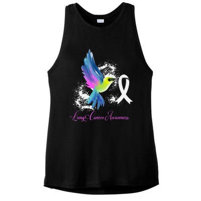 White Ribbon Lung Cancer Survivor Gift Lung Cancer Awareness Ladies PosiCharge Tri-Blend Wicking Tank