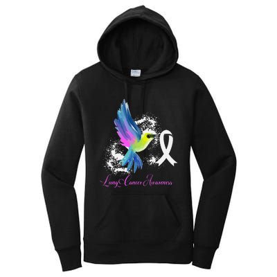 White Ribbon Lung Cancer Survivor Gift Lung Cancer Awareness Women's Pullover Hoodie