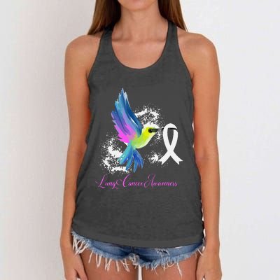 White Ribbon Lung Cancer Survivor Gift Lung Cancer Awareness Women's Knotted Racerback Tank