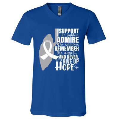 White Ribbon Lung Cancer Warrior Gift V-Neck T-Shirt