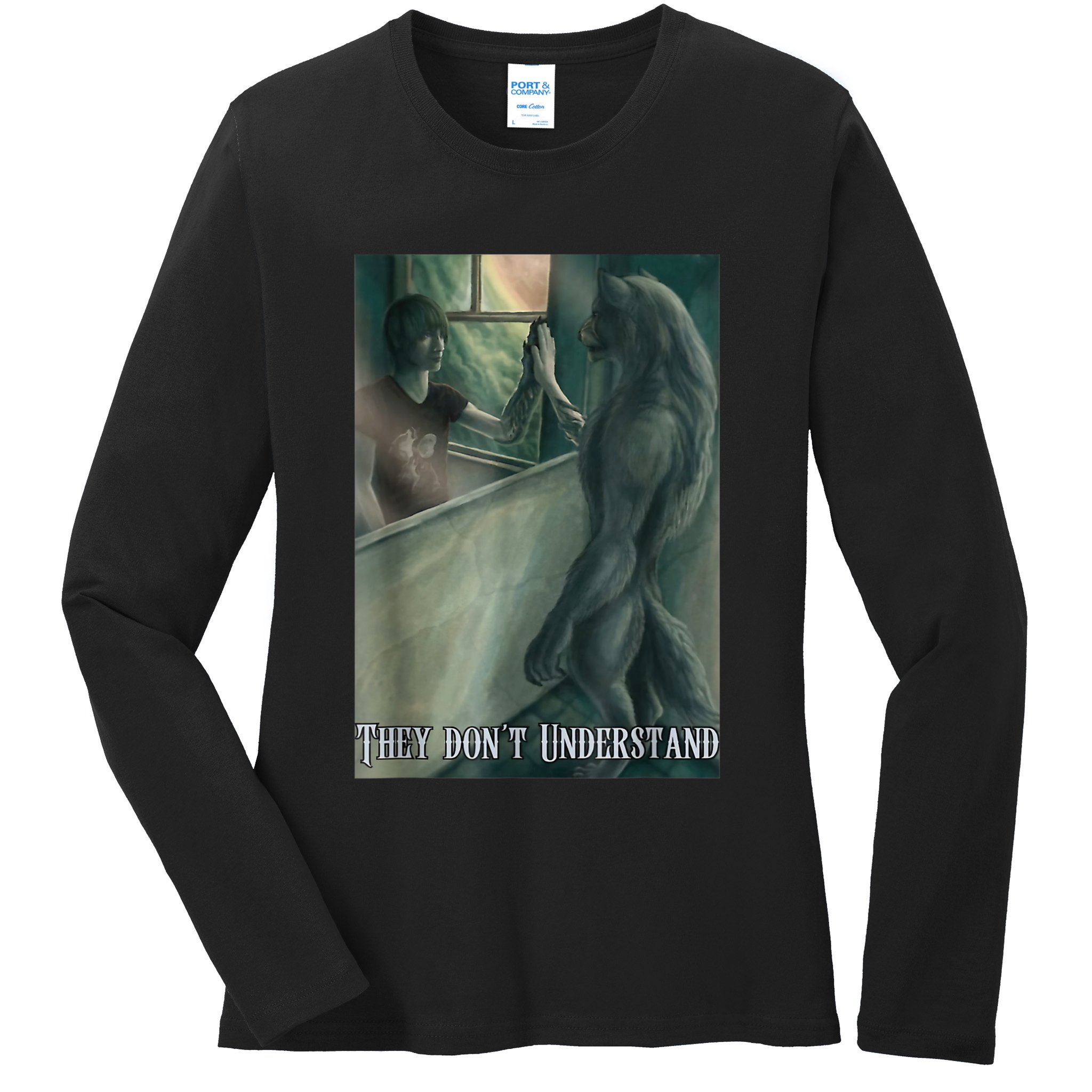 Werewolf Ripping Meme Alpha Wolf Werewolf Literally Me Funny Ladies Long Sleeve Shirt