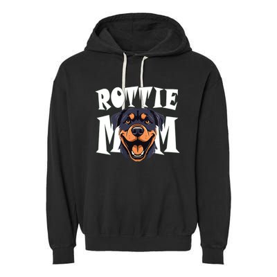 Womens Rottie Mom Cute Puppy Dog Happy Rottweiler Mom Womens Garment-Dyed Fleece Hoodie