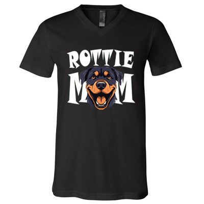 Womens Rottie Mom Cute Puppy Dog Happy Rottweiler Mom Womens V-Neck T-Shirt