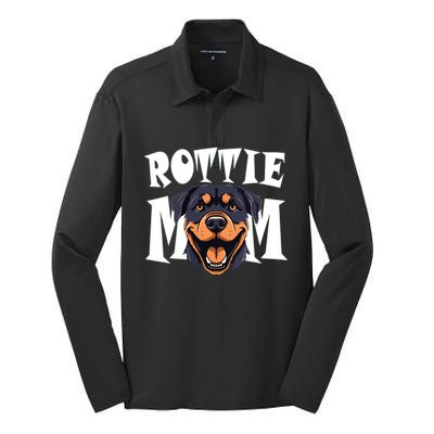 Womens Rottie Mom Cute Puppy Dog Happy Rottweiler Mom Womens Silk Touch Performance Long Sleeve Polo