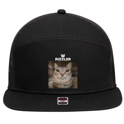 W Rizzler Meme Cat Meme Internet Memes Funny Meme Rizz Genz 7 Panel Mesh Trucker Snapback Hat