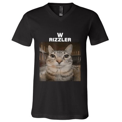 W Rizzler Meme Cat Meme Internet Memes Funny Meme Rizz Genz V-Neck T-Shirt