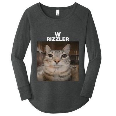 W Rizzler Meme Cat Meme Internet Memes Funny Meme Rizz Genz Women's Perfect Tri Tunic Long Sleeve Shirt