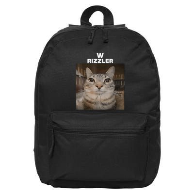 W Rizzler Meme Cat Meme Internet Memes Funny Meme Rizz Genz 16 in Basic Backpack