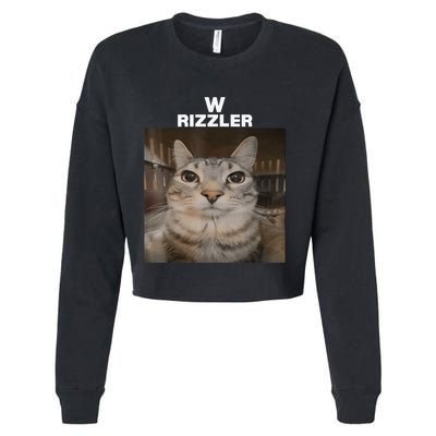 W Rizzler Meme Cat Meme Internet Memes Funny Meme Rizz Genz Cropped Pullover Crew