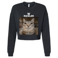W Rizzler Meme Cat Meme Internet Memes Funny Meme Rizz Genz Cropped Pullover Crew