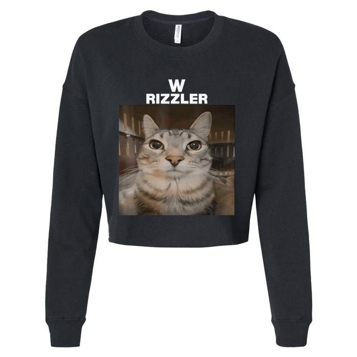 W Rizzler Meme Cat Meme Internet Memes Funny Meme Rizz Genz Cropped Pullover Crew