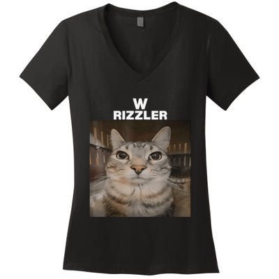 W Rizzler Meme Cat Meme Internet Memes Funny Meme Rizz Genz Women's V-Neck T-Shirt