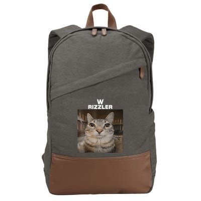 W Rizzler Meme Cat Meme Internet Memes Funny Meme Rizz Genz Cotton Canvas Backpack