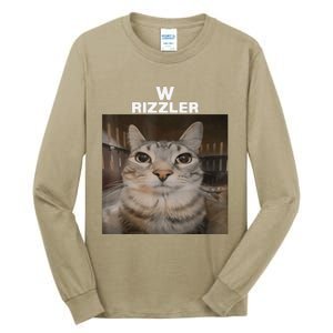 W Rizzler Meme Cat Meme Internet Memes Funny Meme Rizz Genz Tall Long Sleeve T-Shirt