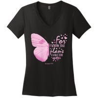 Womens Religious Mom Women Christian Bible Verse Butterfly Women's V-Neck T-Shirt