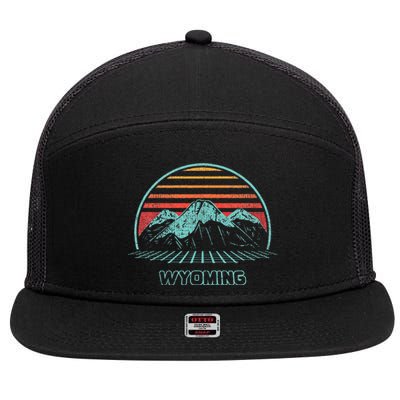 Wyoming Retro Mountain Hiking 80s Style 7 Panel Mesh Trucker Snapback Hat