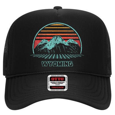 Wyoming Retro Mountain Hiking 80s Style High Crown Mesh Back Trucker Hat