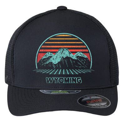 Wyoming Retro Mountain Hiking 80s Style Flexfit Unipanel Trucker Cap