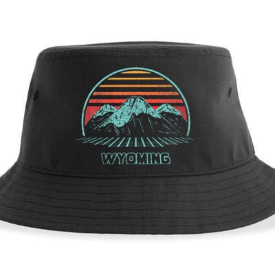 Wyoming Retro Mountain Hiking 80s Style Sustainable Bucket Hat