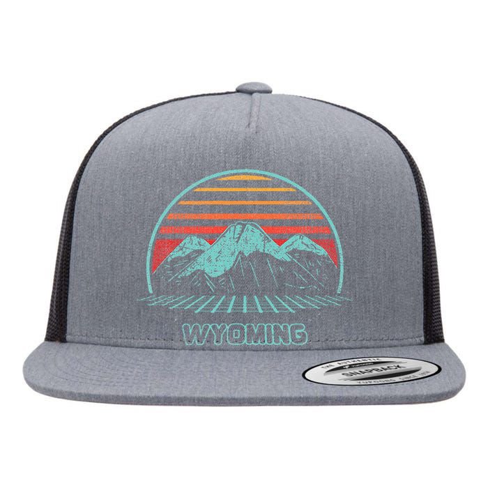 Wyoming Retro Mountain Hiking 80s Style Flat Bill Trucker Hat