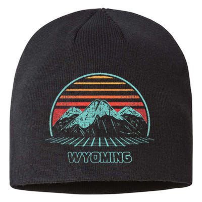 Wyoming Retro Mountain Hiking 80s Style Sustainable Beanie