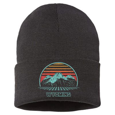 Wyoming Retro Mountain Hiking 80s Style Sustainable Knit Beanie