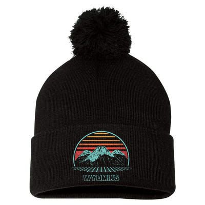 Wyoming Retro Mountain Hiking 80s Style Pom Pom 12in Knit Beanie