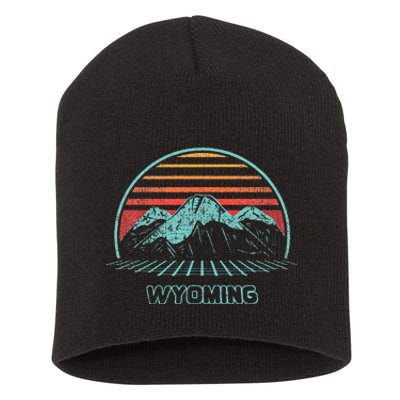 Wyoming Retro Mountain Hiking 80s Style Short Acrylic Beanie