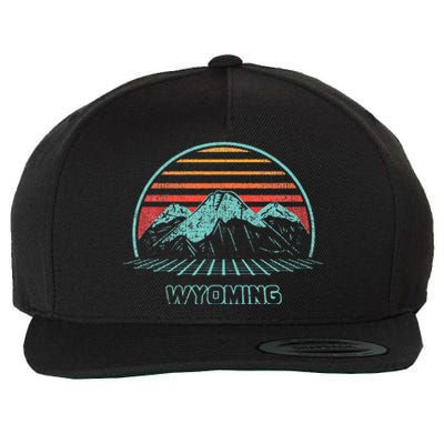 Wyoming Retro Mountain Hiking 80s Style Wool Snapback Cap