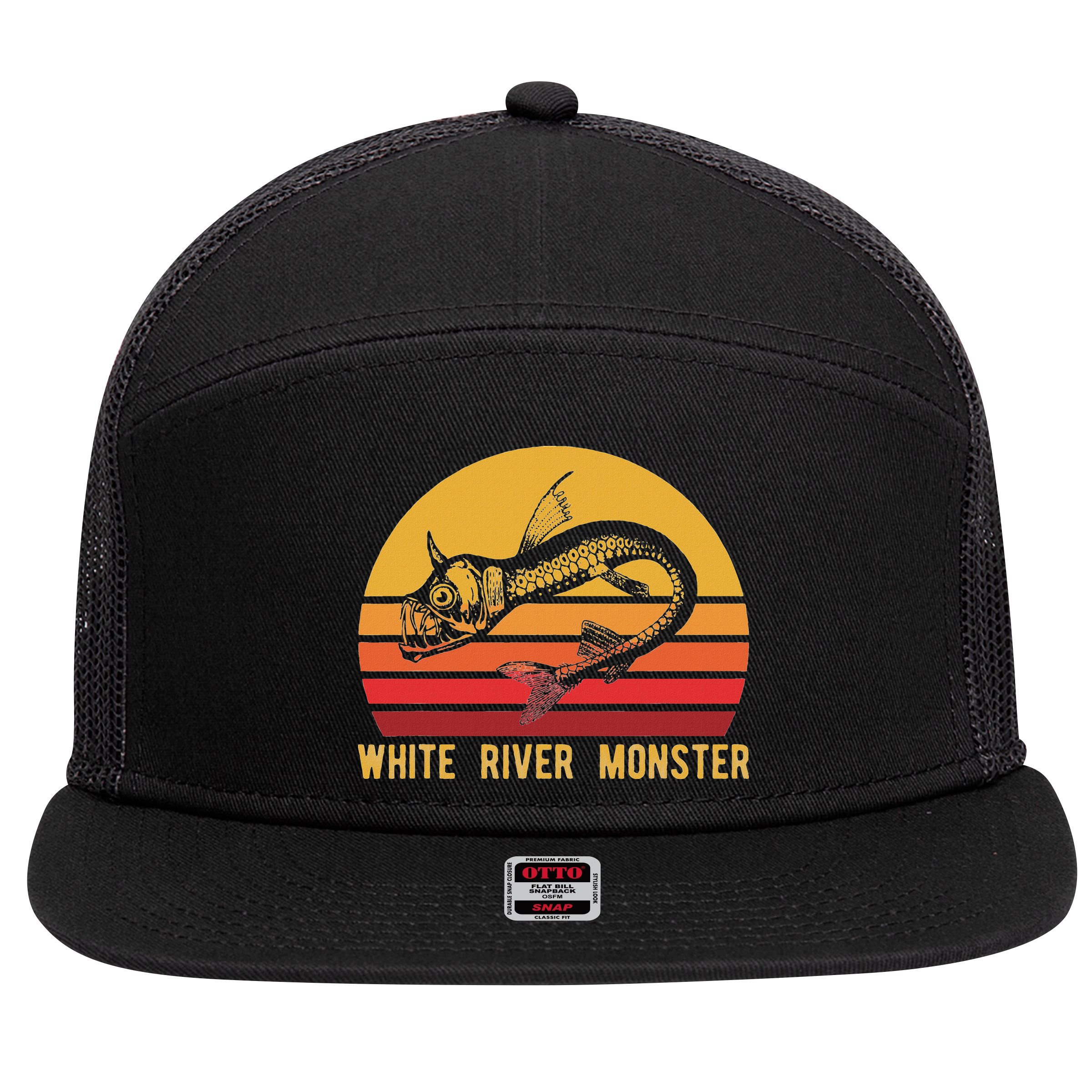 White River Monster Arkansas Cryptid Horned Fish 7 Panel Mesh Trucker Snapback Hat
