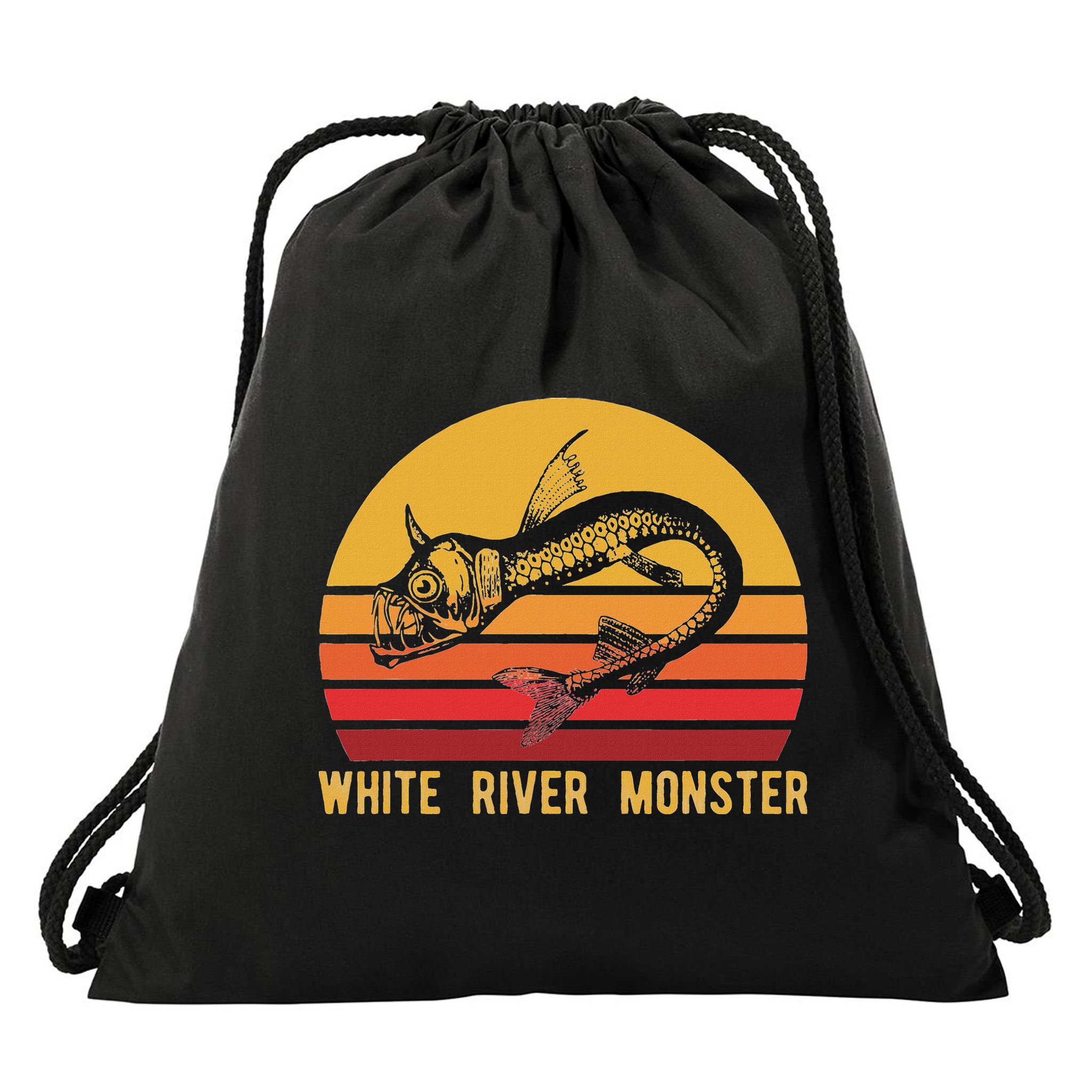 White River Monster Arkansas Cryptid Horned Fish Drawstring Bag