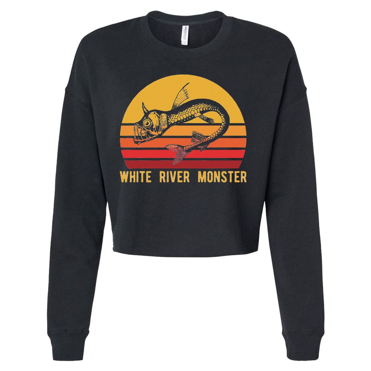 White River Monster Arkansas Cryptid Horned Fish Cropped Pullover Crew