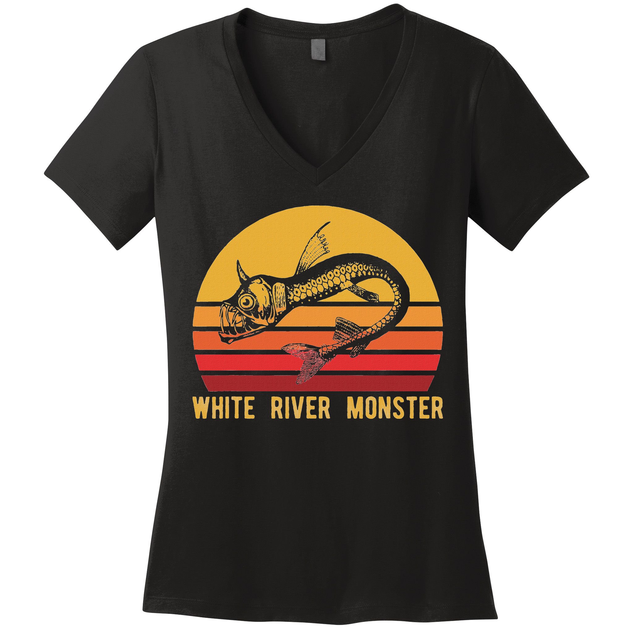 White River Monster Arkansas Cryptid Horned Fish Women's V-Neck T-Shirt
