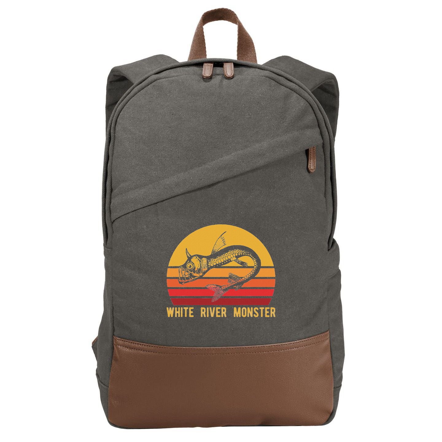 White River Monster Arkansas Cryptid Horned Fish Cotton Canvas Backpack