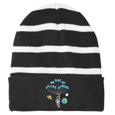 We Rise Motivational Quote Classic Fit Short Sleeve Adult Striped Beanie with Solid Band