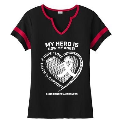 Wings Ribbon My Hero Is Now My Angel Lung Cancer Awareness Gift Ladies Halftime Notch Neck Tee