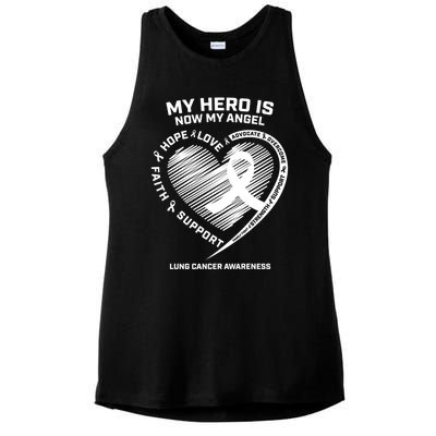 Wings Ribbon My Hero Is Now My Angel Lung Cancer Awareness Gift Ladies PosiCharge Tri-Blend Wicking Tank