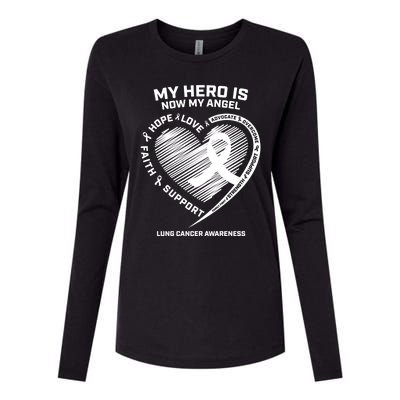 Wings Ribbon My Hero Is Now My Angel Lung Cancer Awareness Gift Womens Cotton Relaxed Long Sleeve T-Shirt